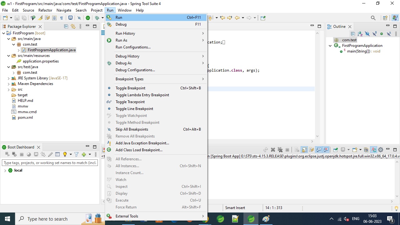 Simple Hello World Program in Spring Boot using Spring Tool Suite (STS ...